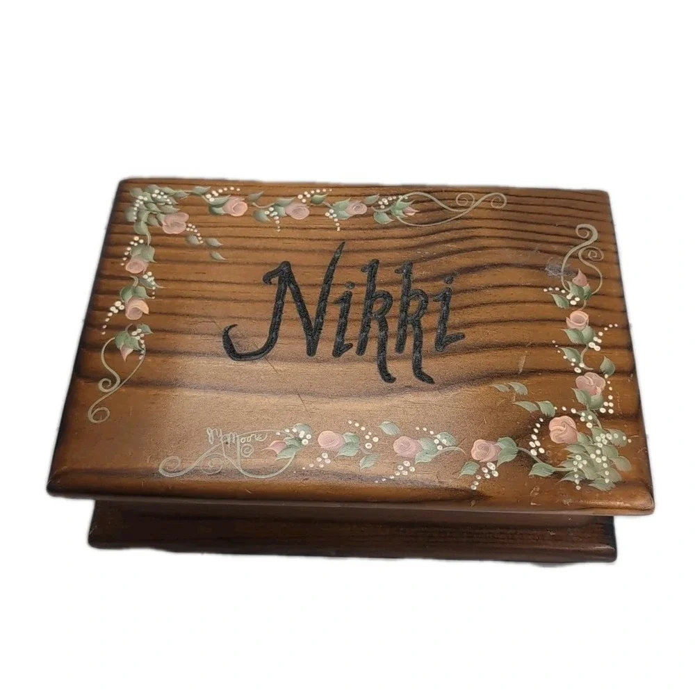 1994 Vintage Hand Painted Trinket Jewelry Stash Box 10.5X3.5